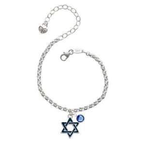  Blue Star Of David Silver Plated Brass Charm Bracelet with 