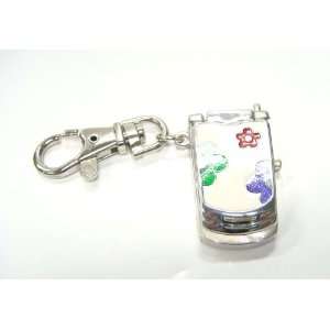   Stainless Pocket Key Chain Mini Clock Flowers Lid Cell phone Novelty