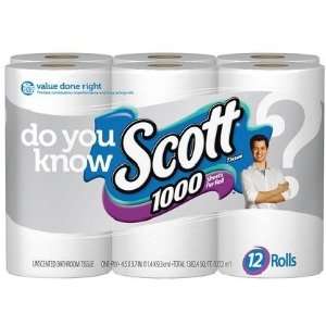  Scott Bathroom Tissue, Regular Roll, 1 Ply, White 3x12pc 