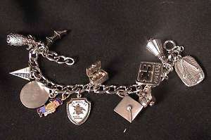 VINTAGE HEAVY CHARM BRACELET MANY STERLING CHARMS  