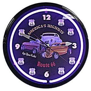     20 Inch Get Your Kicks On Route 66 Neon Clock