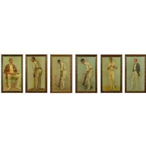   of 6 Antique Reproduction Cricket Player Lithographs