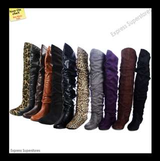 Womens Over Knee Thigh High Slouch Suede Flat Boots Choose Size  