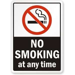  No Smoking At Any Time (with symbol)   black vertical 