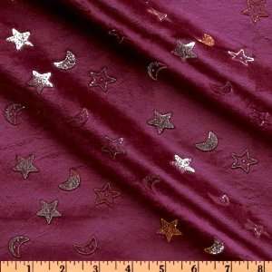  60 Wide Velour Moon & Stars Maroon Fabric By The Yard 