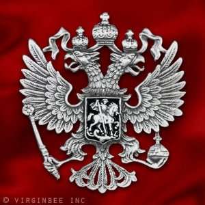 IMPERIAL EAGLE ST.GEORGE CREST RUSSIAN COAT OF ARMS INSIGNIA SILVERY 