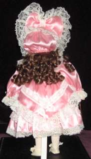Pretty in Pink Victorian Brunette Porcelain Doll•Best Holiday Gift 