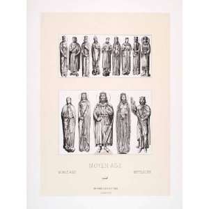 com 1888 Chromolithograph France Statue Medieval Merovingian Monarch 