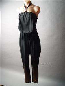 JEWELED Halter Black Evening Party Sophisticated 70s Pant Suit 
