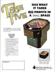 TAKE FIVE Original Pinball Flyer ALLIED LEISURE 1978  