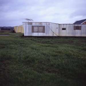 Trailer Home with Antenna on Grassy Lawn, Vashon Island, Washington 