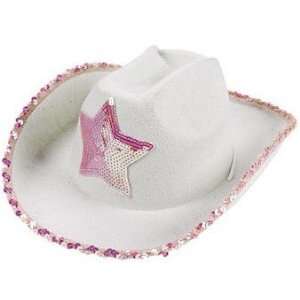  White sequin Cowboy hat with Pink star Toys & Games