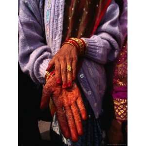 Bride Showing Hands Decorated with Henna, Varanasi, India Photographic 