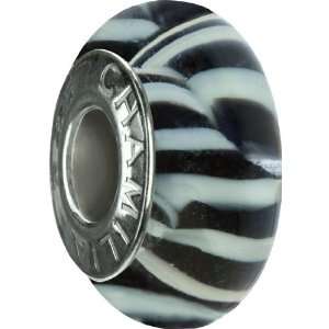 Chamilia Murano Glass Zebra Print Bead * Authentic Sterling Silver New