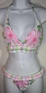 VENUS Pink Plaid Floral Ruffle 2 Pc Bikini Swimsuit 8 M  