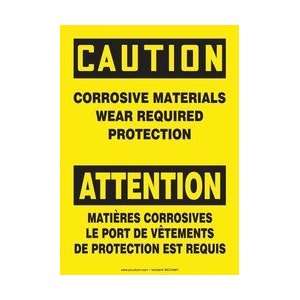  CORROSIVE MATERIALS WEAR REQUIRED PROTECTION (BILINGUAL FRENCH) Sign 