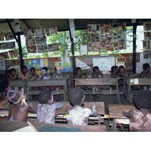 Children at School, Tambanum Village, Sepik, Papua New Guinea Premium 