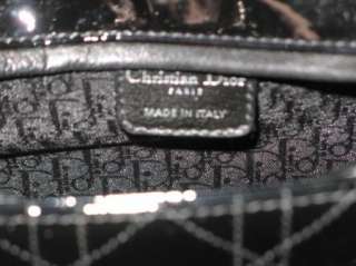 CHRISTIAN DIOR Lady Dior Medium BLACK Patent Cannage Top Handle Bag 