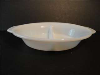   King VINTAGE White Glass DIVIDED Casserole Vegetable Bowl BAKEWARE USA