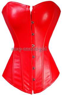 Fire Red Genuine Leather Corset Super Sexy Bustier XL A031_red