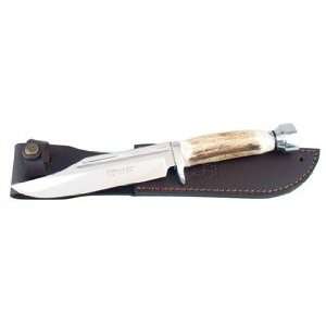 Hen & Rooster Hunting Knife Bowie with Blood Groove Genuine Deer Stag 