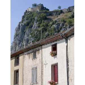 House and Cathar Castle, Roquefixade, Ariege, Midi Pyrenees, France 