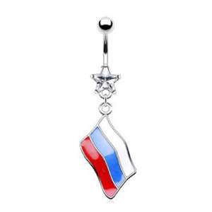  Belly button ring with dangling Russian flag Jewelry