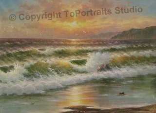 Crashing Waves At Sunset   Original Canvas Oil Painting  
