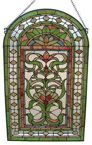 PAIR REGENCY FLORAL TIFFANY STYLE STAINED GLASS SUNCATCHER PANEL 32 