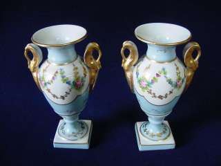   LIMOGES Hand Painted Turquoise Amphora Vases Artist Signed.  