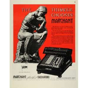  1945 Ad Marchant Silent Speed Calculator Thinker Statue 