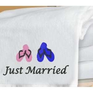  Just Married Beach Towel Embroidered with Flip Flops