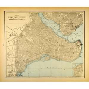 1893 Print Map Constantinople Istanbul City Turkey Bosphorus Strait 