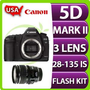 Canon EOS 5D Mark II Body + 28 135mm 3 Lens Flash Kit USA WARRANTY 