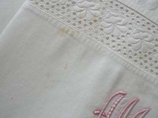 Antique MONOGRAMED BRODERIE ANGLAISE LACE SHAM & SHEET/DUVET COVER 