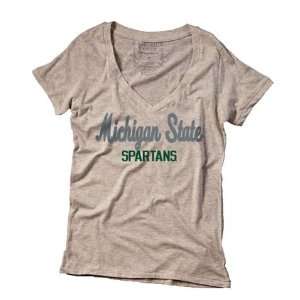  Michigan State University Ladies Tan V Neck Tee Sports 