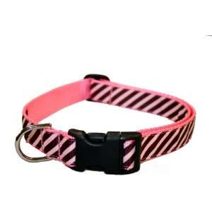  Large Pink/Brown Stripe Dog Collar 1 wide, Adjusts 18 28 