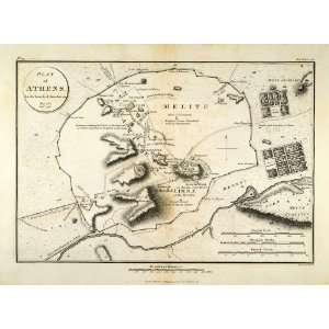  Engraving Plan Athens Greece Melite Limnae Mount Hymettus Greek Map 