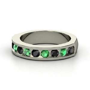  Daria Ring, Palladium Ring with Emerald & Black Diamond 