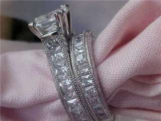 925 Sterling Silver Antique Style Princess Cut Cz Engagement Wedding 
