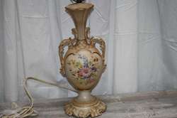 Antique Floral Hand Painted Porcelain Lamp Royal Bonn European Peach 