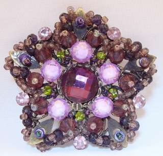 Vintage Unsigned Miriam Haskell?? Flower shaped Purple Glass beads 