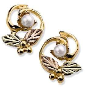  Stamper 12K Black Hills Gold Womens Gold Pearl Earrings 