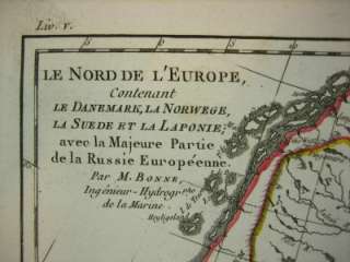 BONNE MAP NORTHERN EUROPE COPPERPLATE ENGRAVING 1780  