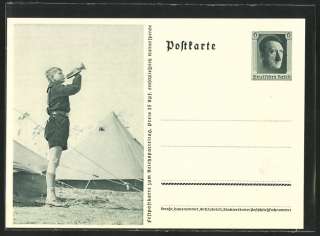 German WWII Boy in youth Uniform and Cornet Postcard  