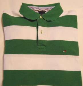 NWOT Mens Tommy Hilfiger Green/White Striped Polo Shirt size L NEW 