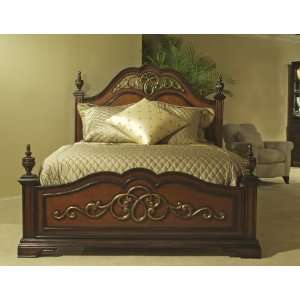  Two Tone Cherry and Umber Finish Wood King Panel Bed