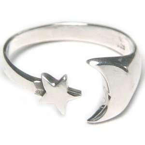    Sterling Silver Crescent Moon Star Ring Size 6