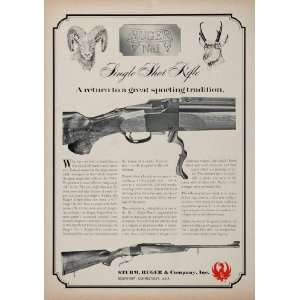  1968 Ad Sturm Ruger Single Shot Rifle Bighorn Sheep Gun 