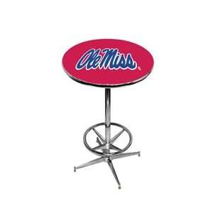 Ole Miss Pub Table   Red   Chrome Base with Footrest   43 H  